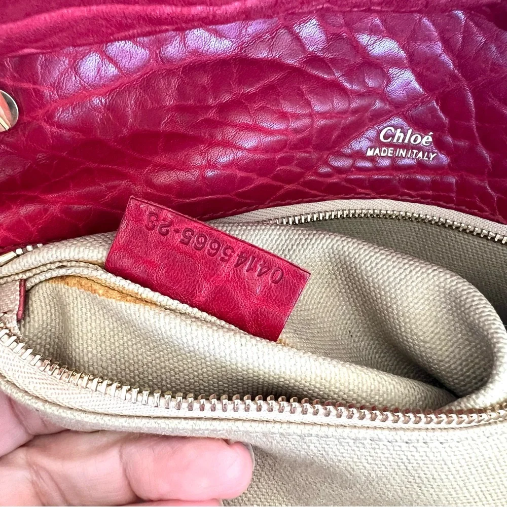 CHLOE Dree Red Structured Pebbled Leather Gold Hardware Shoulder Tote Satchel